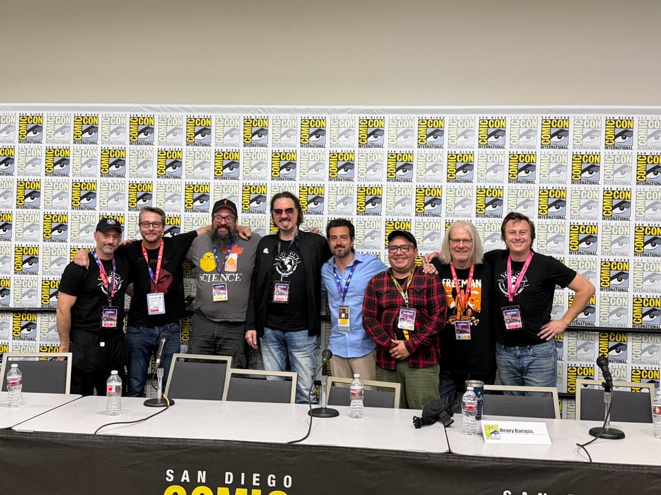 Phil Smith, Matt Hawkins, Hugh Sterbakov, Marc Silvestri, Wili Roberts, Henry Barajas, Simon Birks, and Ryan Cady at SDCC Top Cow Panel 2026