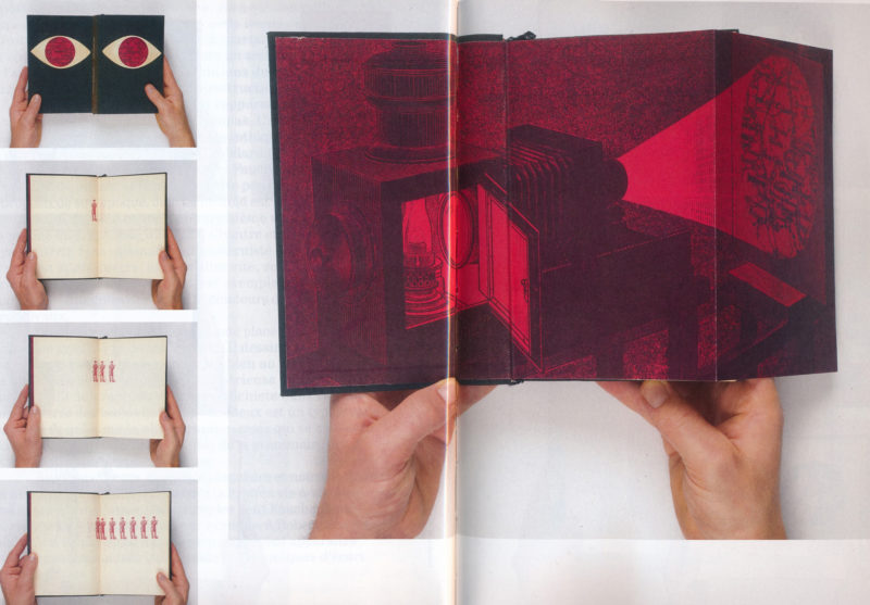 Plusieurs photo du même livre avec une illustration en bichromie de rouge dune lanterne magique