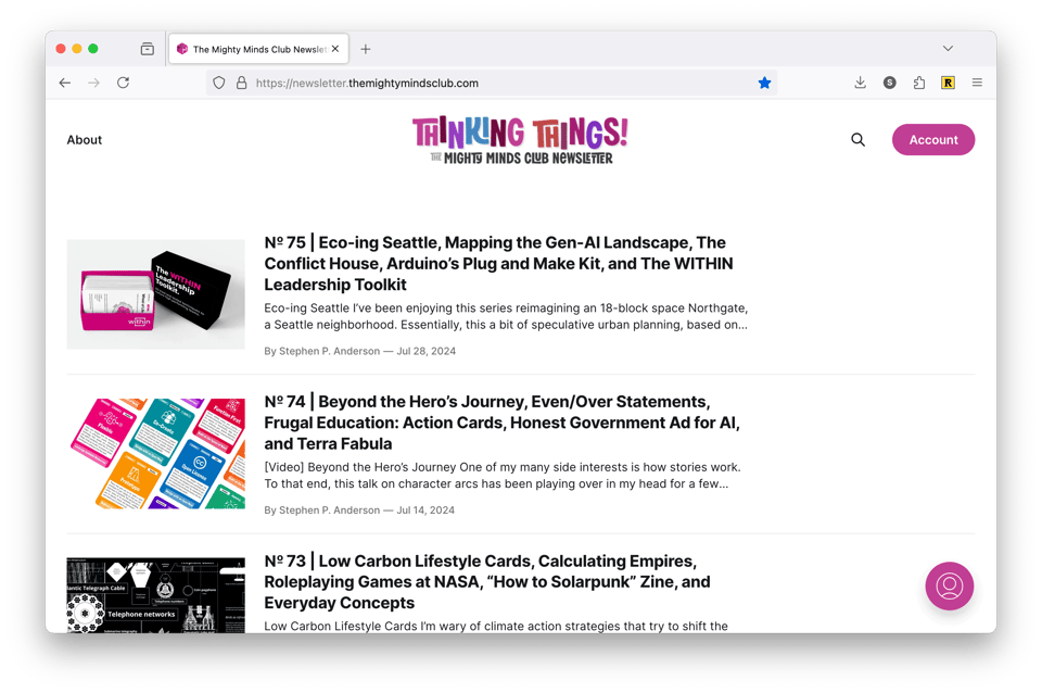 Screenshot of the Thinking Things website.