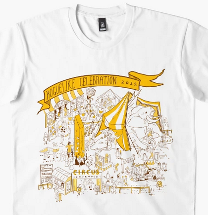 image of a circus-themed roguelike celebration t-shirt