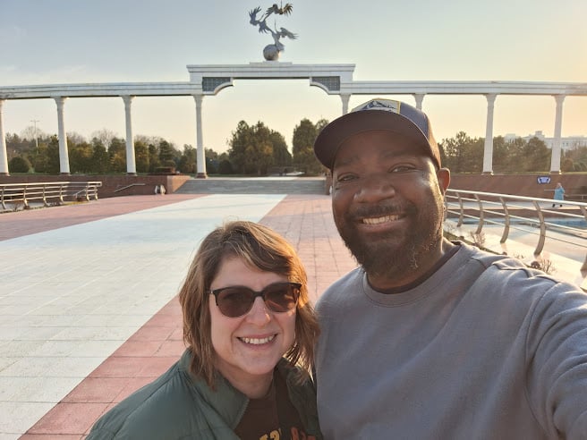 Nate and Hope in Tashkent in Independence Square