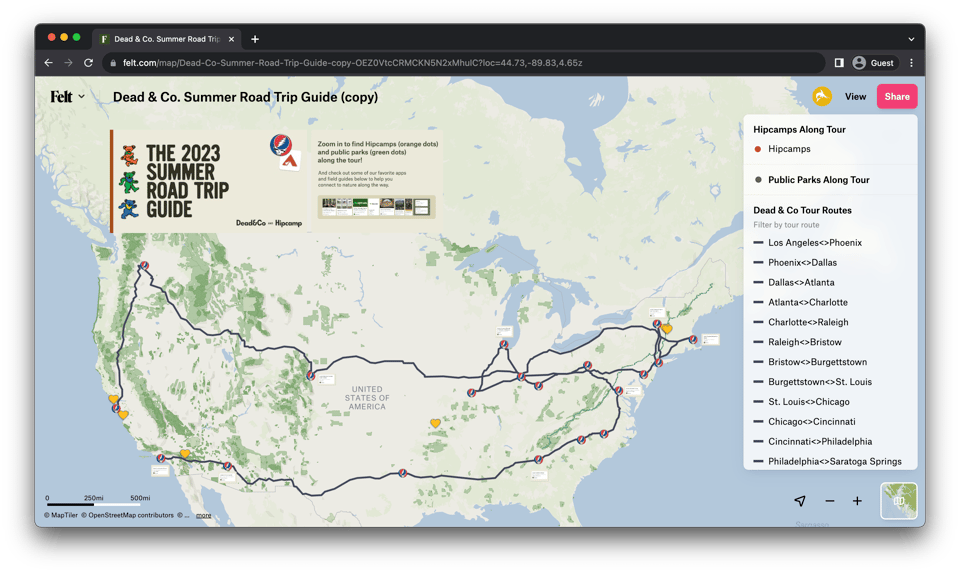 Screenshot of Felt.com showing the Grateful Dead tour