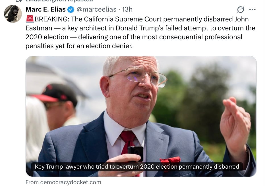 Trump lawyer and election denier is debarred.