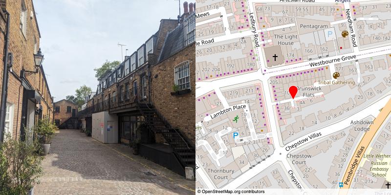 A picture and map of the mews