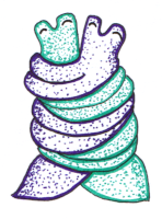 A green octopus and a purple octopus with happy closed eyes hugging each other tightly.