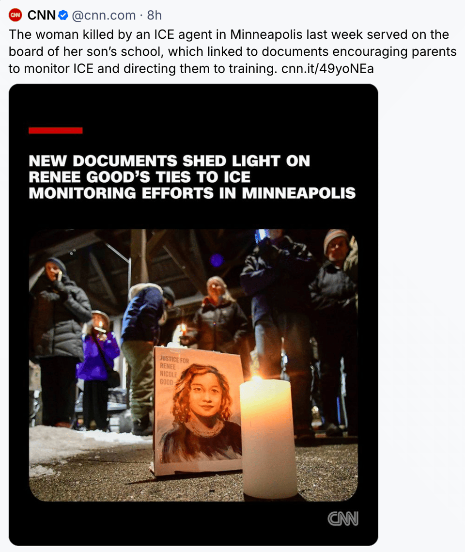 Screenshot of CNN social media post questioning Good's affiliation with activist groups