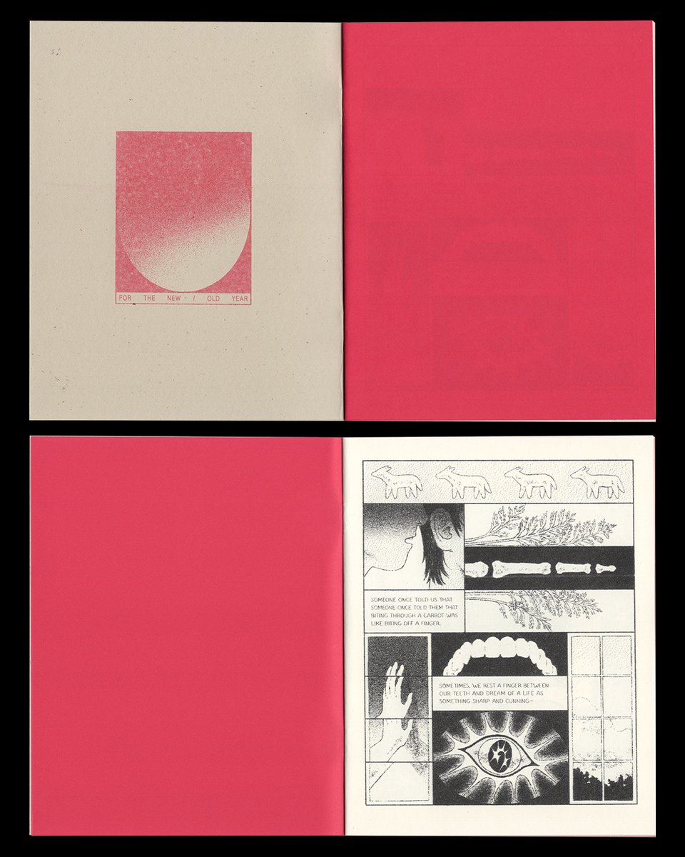 interior pages, including an intense red endpaper, and comic panels printed in black ink.