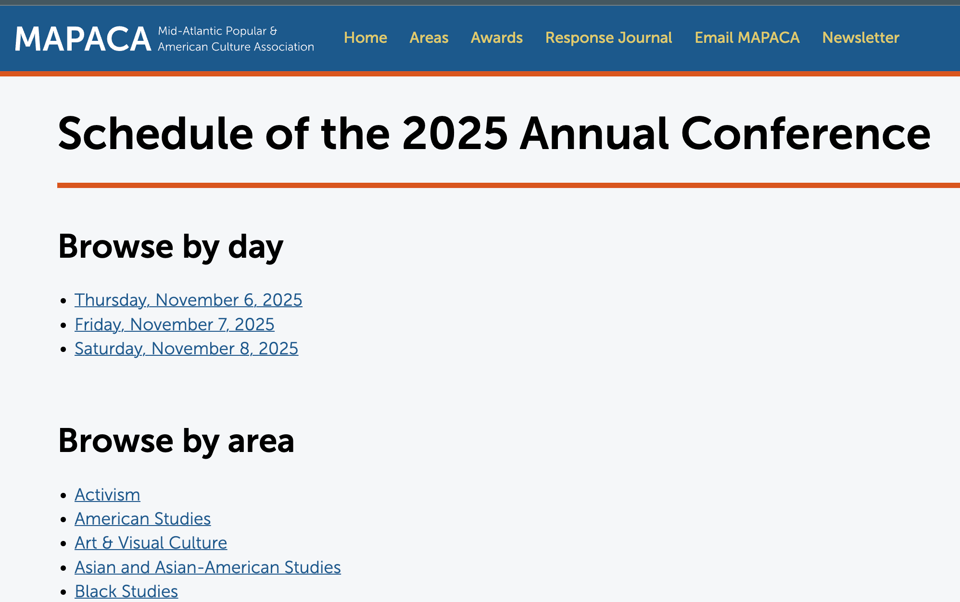 Screenshot of the schedule page for the 2025 Annual Conference
