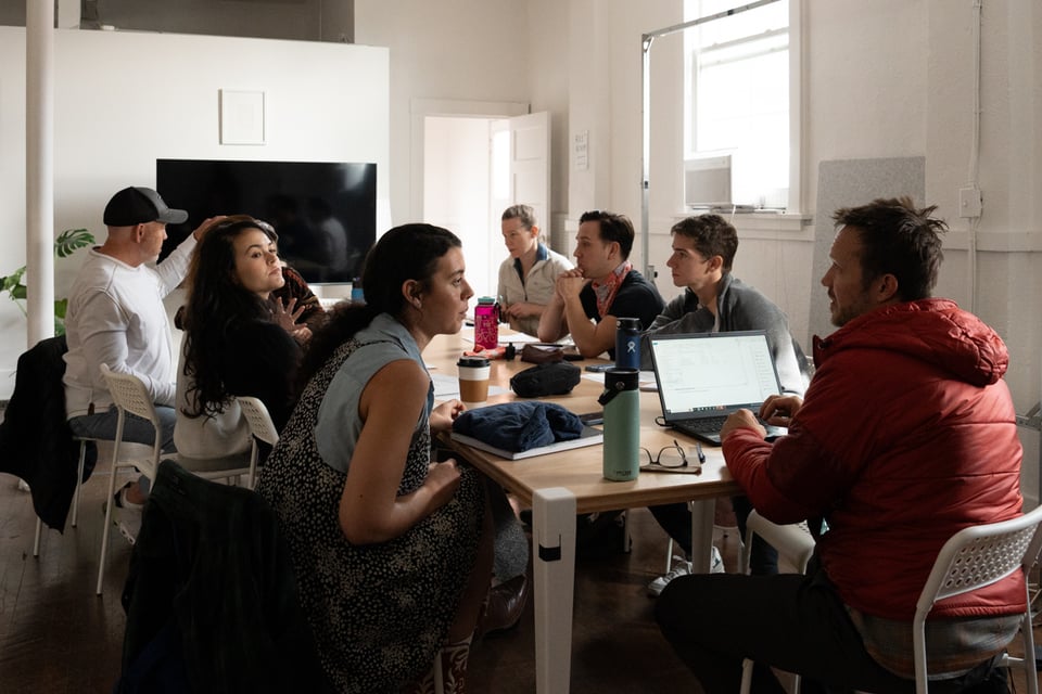 A table of volunteers.