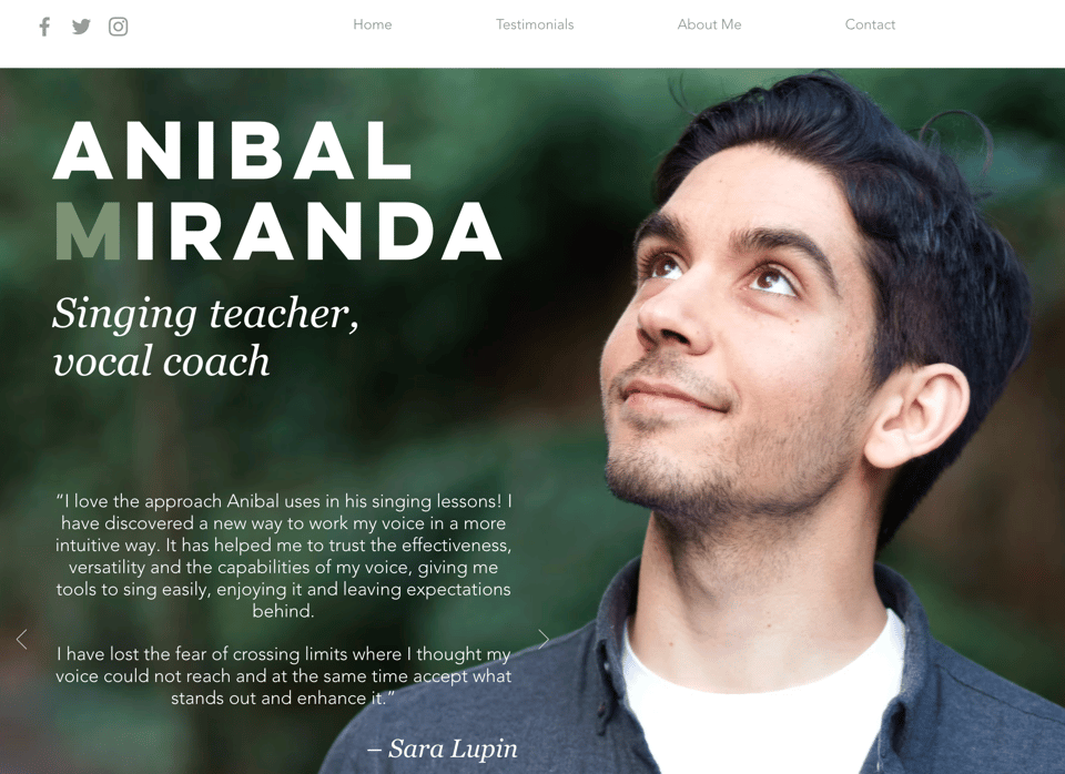 screenshot of anibal miranda's website