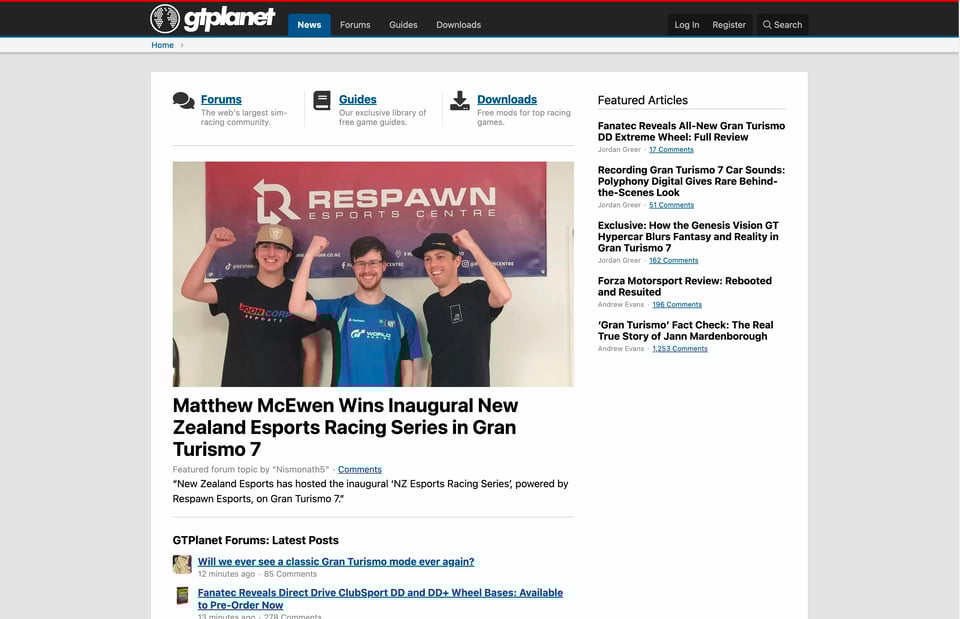 NZERS article on the homepage of GTPlanet