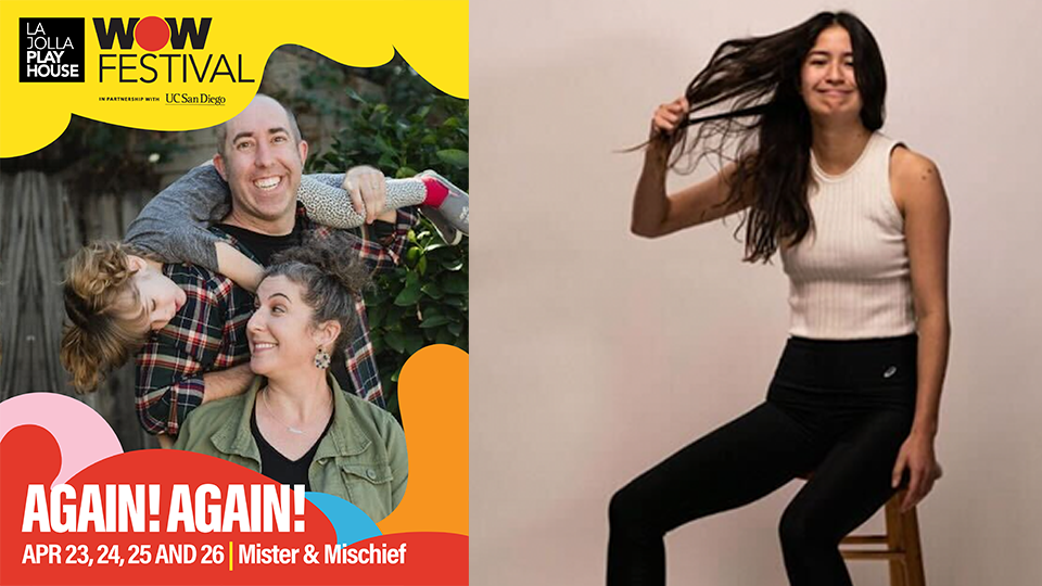 Two images promoting the performance of Again Again in San Diego.