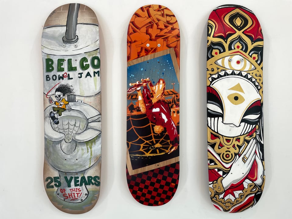 Skate deck art by CHOPPER, EDDIE MO, ABYSS.607