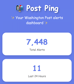 A screenshot of my Post Ping website that tracks SMS alerts from the Washington Post.