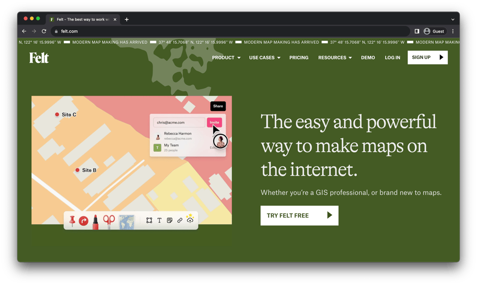 Screenshot of Felt.com home page