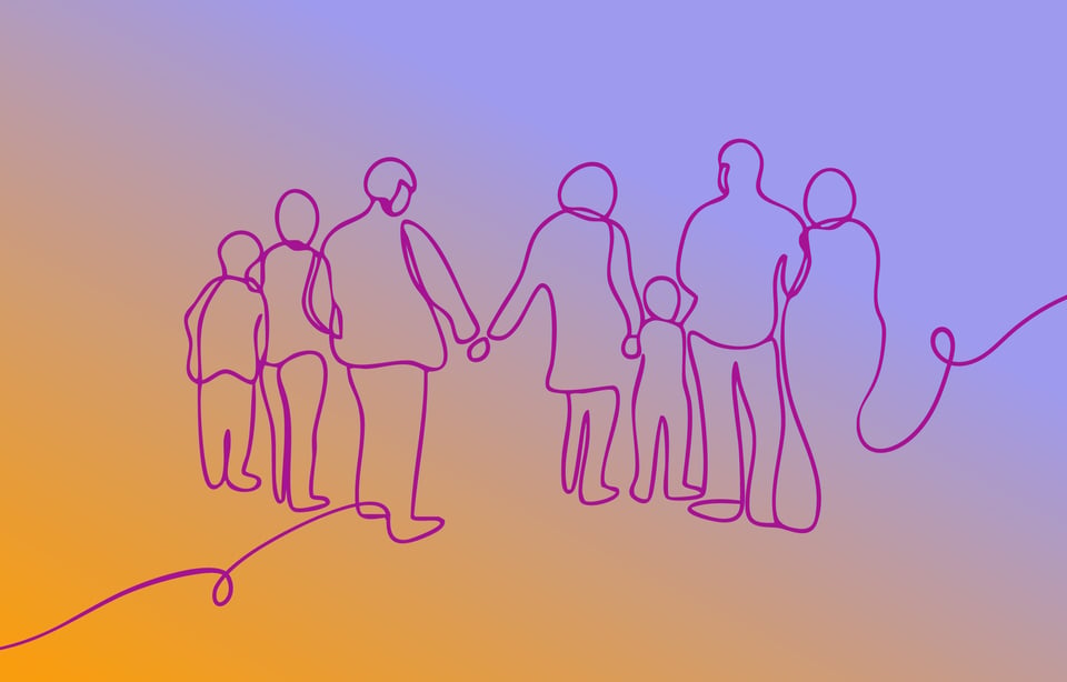 line drawing of a group of individuals holding hands