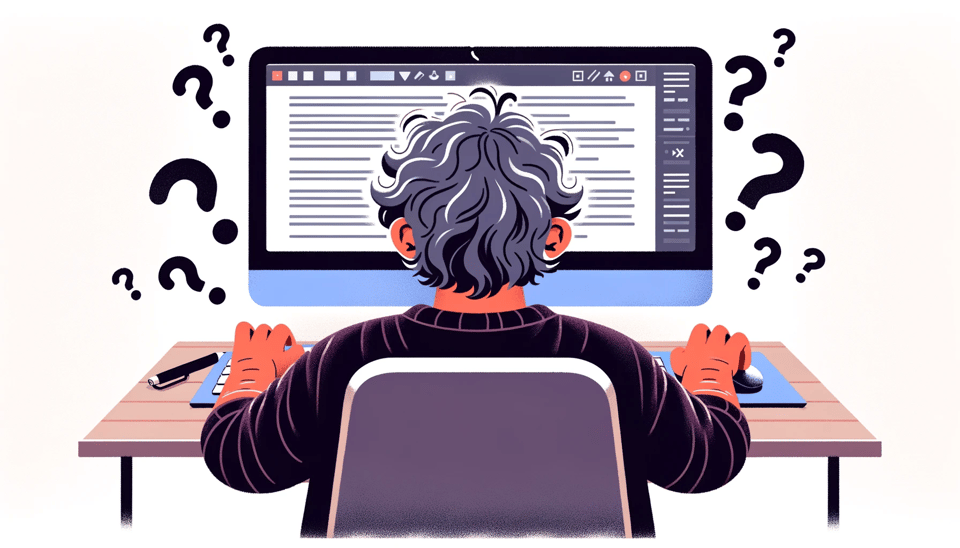 a man typing at a computer with question marks all around. the man is confused. The man is me.