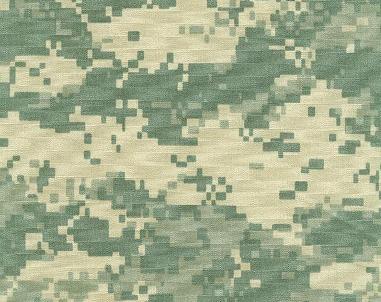 A sample of a camouflage pattern. It consists of pixellated blocks coloured in various shades of green.