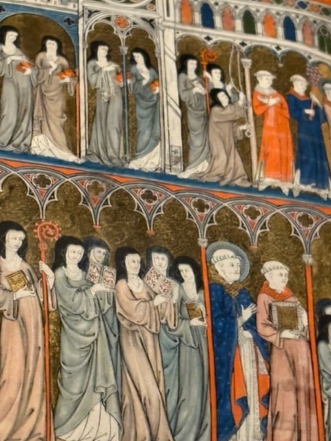 medieval women religious from the exhibition. closeup of a manuscript page