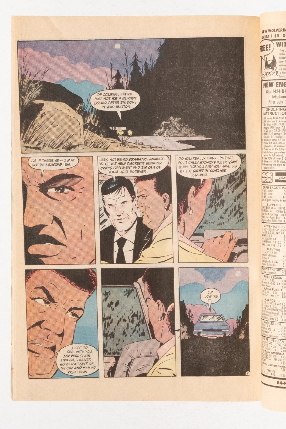 interior page from Suicide Squad Annual showing Amanda Waller driving illustrated by Keith Giffen