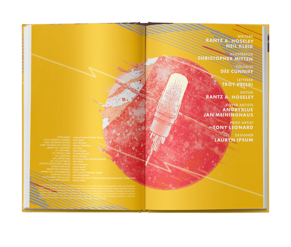 an interior spread from judas priest: screaming for vengeance, designed by lauryn ipsum