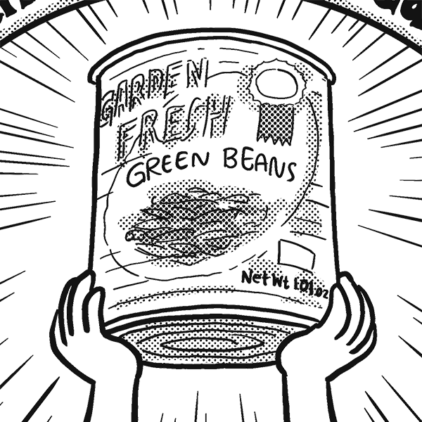 Hands holding up a huge can of green beans