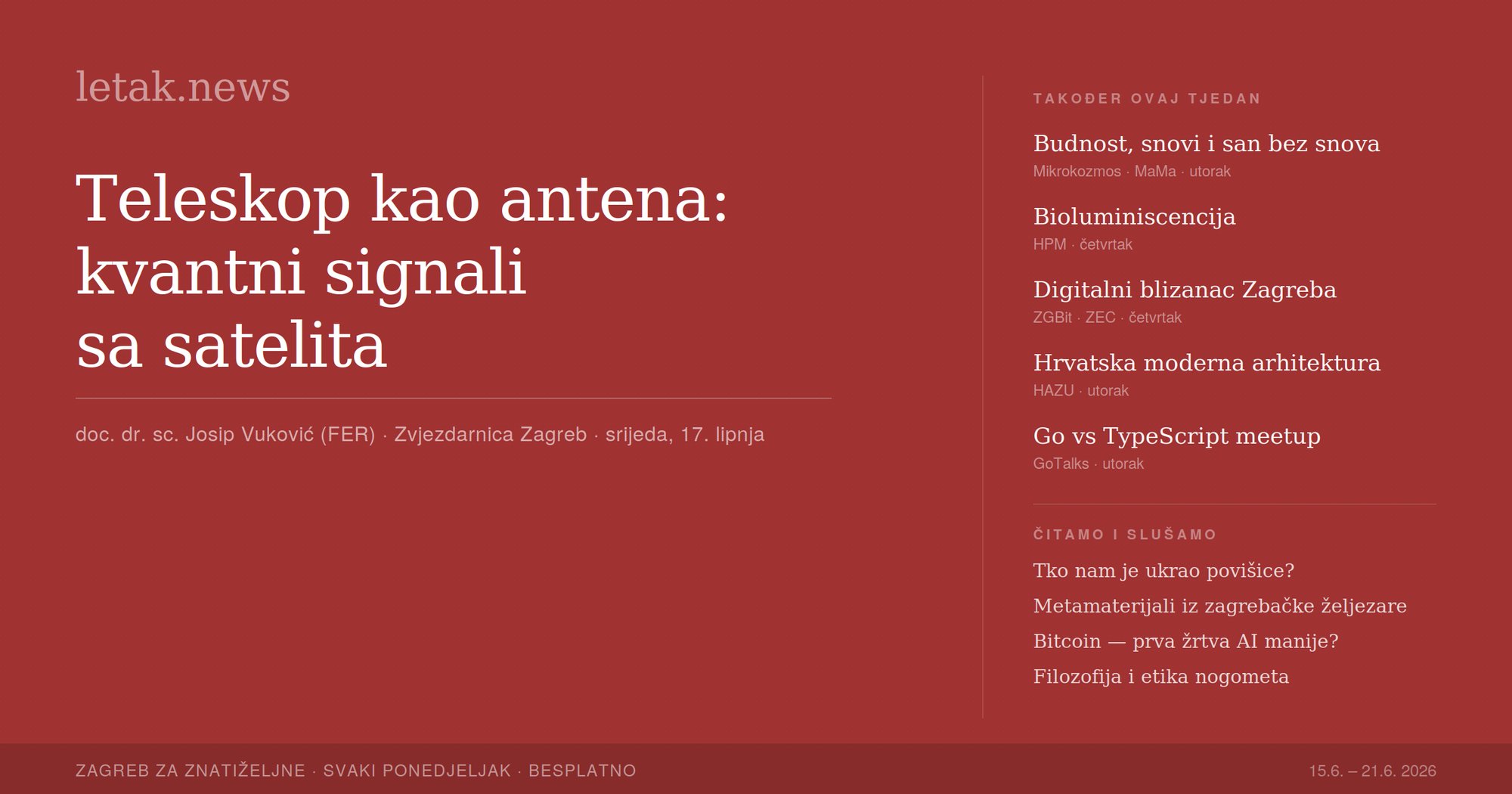 Newsletak: Kako teleskop postaje antena za kvantne signale?