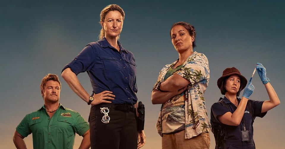 The primary cast of Deadloch strike a pose.