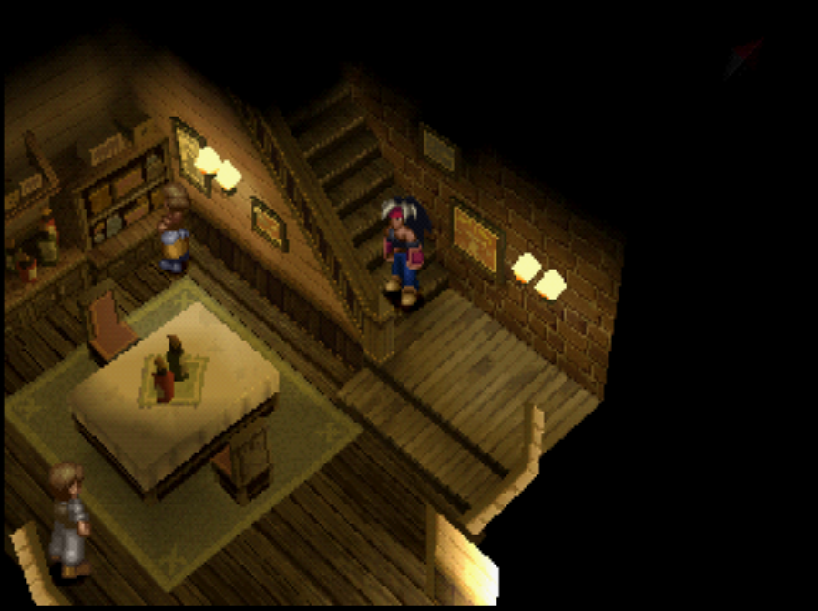 A screenshot taken inside a house in the PlayStation 1 game, Wild ARMs 2