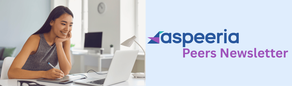 a blog header of Aspeeria Peers Newsletter showing a lady on her work desk and an aspeeria logo on the right