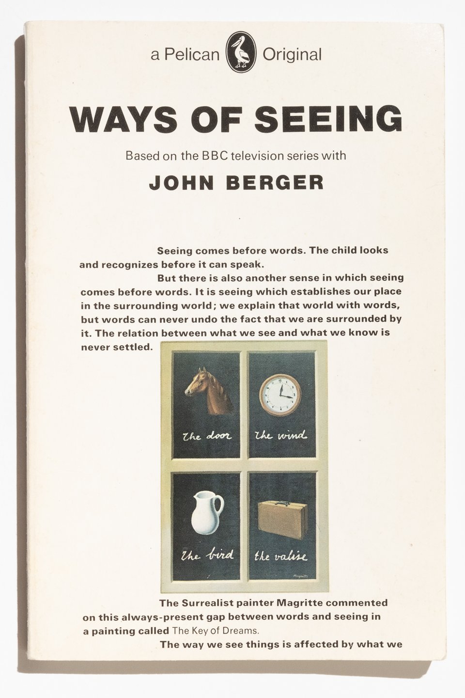 Ways of Seeing by John Berger. The cover has a reproduction of "The Key of Dreams" by Rene Magritte