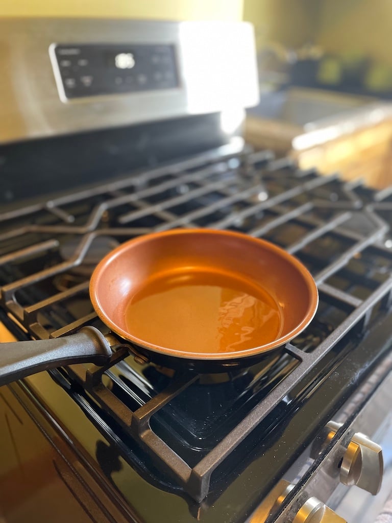 Oil heated in a pan