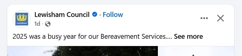 Lewisham Council post on Facebook: 2025 was a busy year for our Bereavement Services...