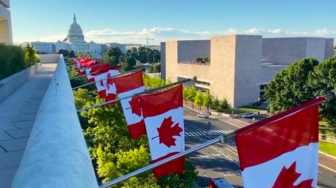 Canadian flags fly at our embassy in Washington, DC, just a stone’s throw from the U.S. capitol.