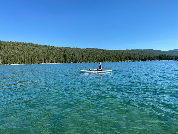 Me on a paddle board at Red Fish Lake