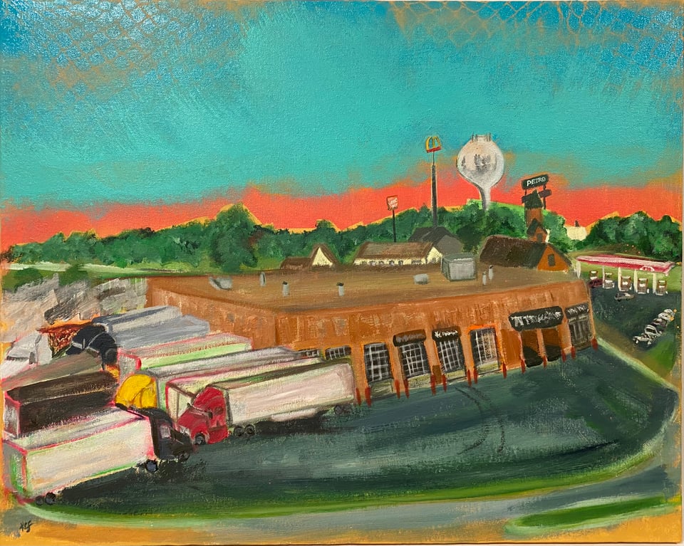 painting of a truck stop