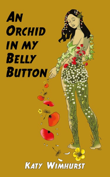 Woman with vines, leaves, and flowers growing on her skin; she is dropping flowers, mushrooms, and spores behind her