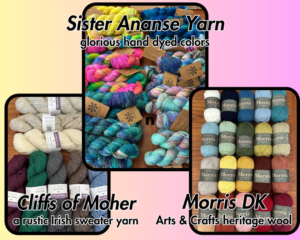Cliffs of Moher, Sister Ananse, and Morris DK: three new yarns