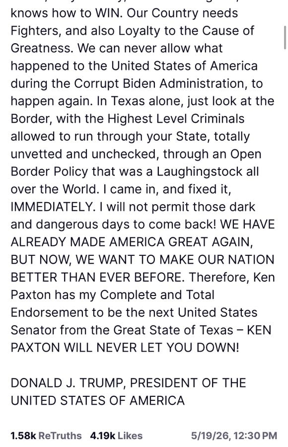 Incumbent Republican Senator Cornyn didn’t get Trump’s nod. Impeached Ken Paxton did.