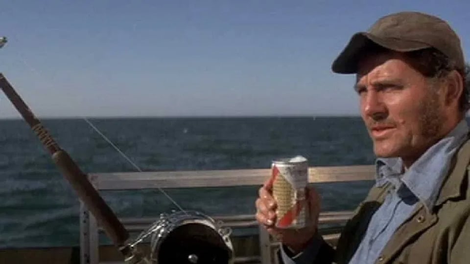Quint drinking a 'Gansett in Jaws