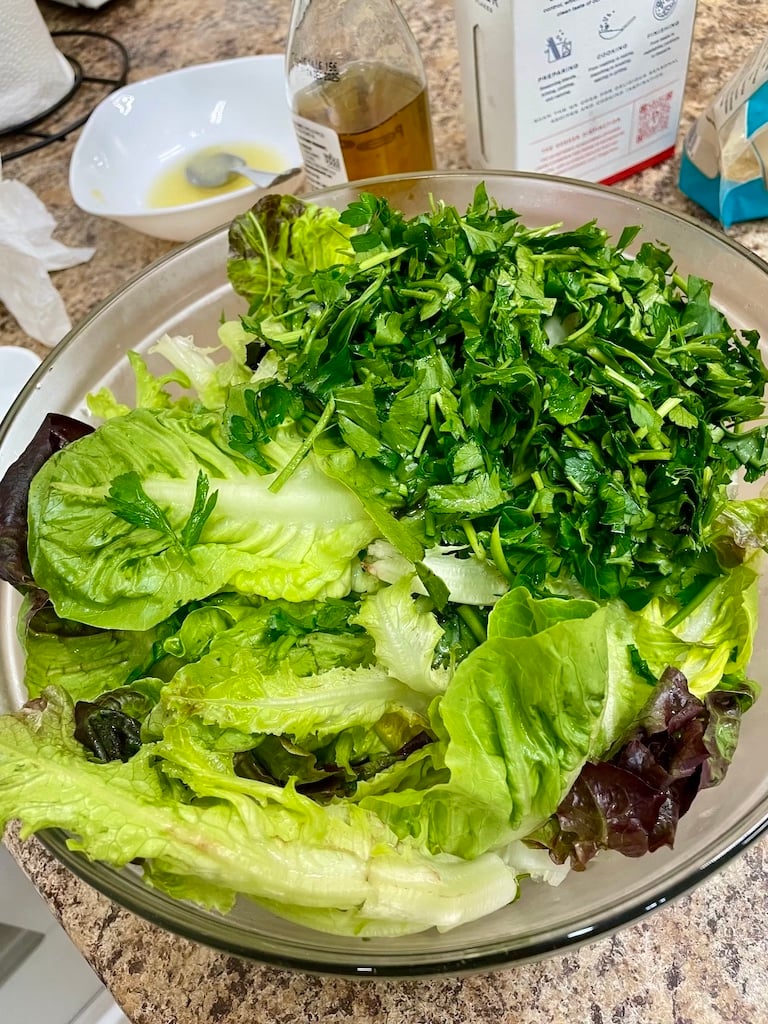 Big bowl of green leaves