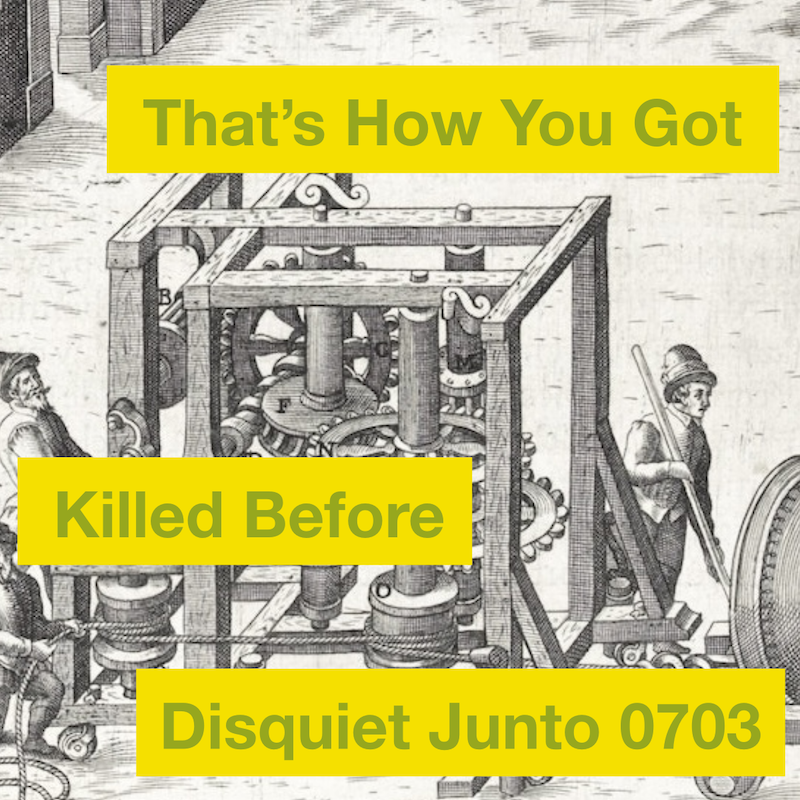 The image is a black and white line drawing of a complicated machine from a long time ago, maybe the 1700s, and there are also the name and number of the project