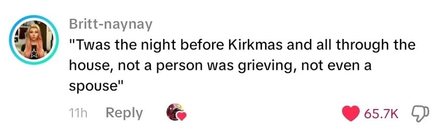 Threads (?) screenshot from Britt-naynay:
"Twas the night before Kirkmas and all through the house, not a person was grieving, not even a spouse: