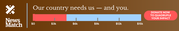 NewsMatch thermometer showing that we are at roughly 40% of our $15,000 year-end fundraising goal