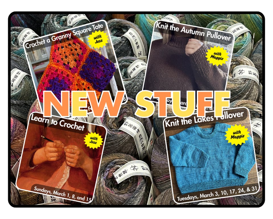 four tiles of new classes over some lovely noro yarn!