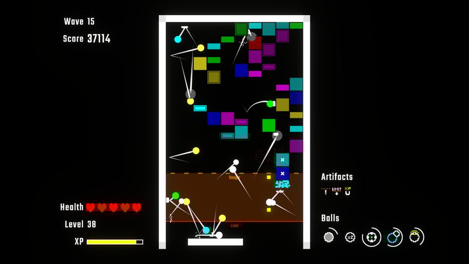 A brick-breaker game with some additional information on perks, artifacts, health, etc.