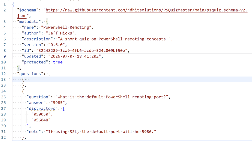 JSON Quiz Sample
