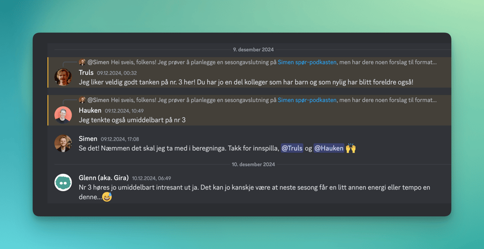 Skjermbilde fra Discord som viser enighet om alternativ 3