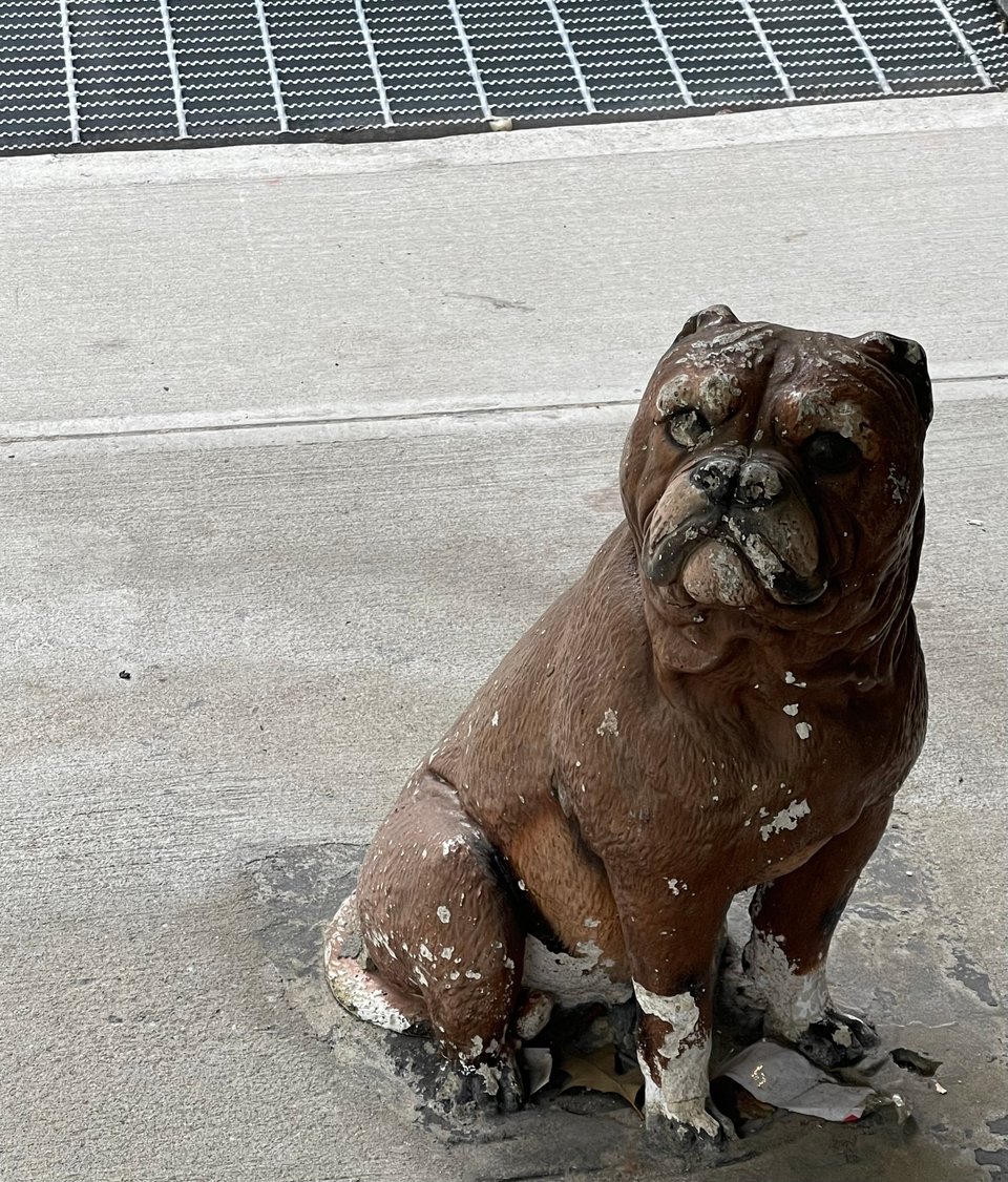 An old iron bulldog statue