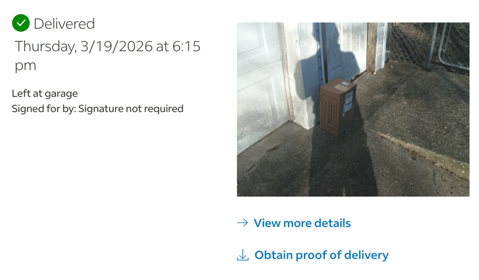 Photo showing package being delivered